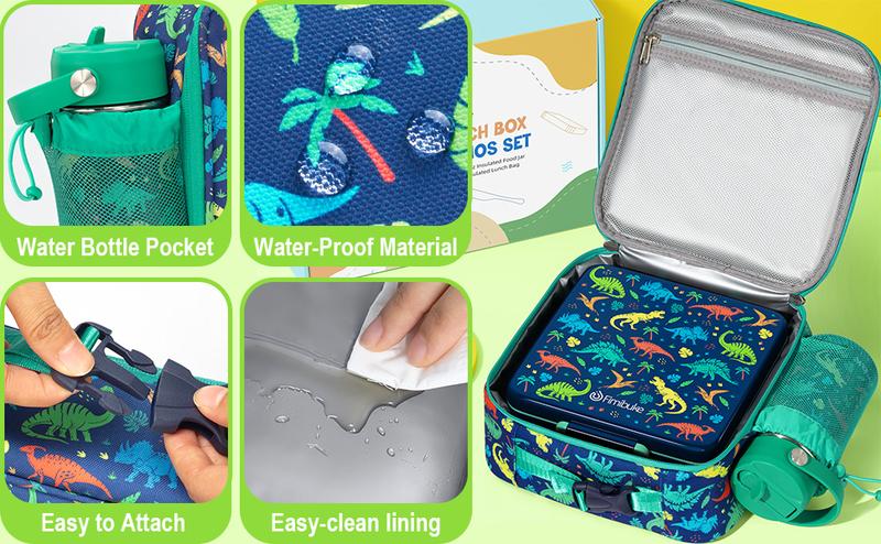 Product Introduction of Fimibuke Bento Lunch Box with internal Thermos Food Jar, Leakproof 60oz 3-4 Compartments Lunch Box ,14OZ Thermos Water Bottle,8OZ Thermos Food Jar,lunch bag,Sauce Jar & Utensils, BPA-Free, Dishwasher Safe,Funny patterns,Back to school gift,Dealsforyoudays 17
