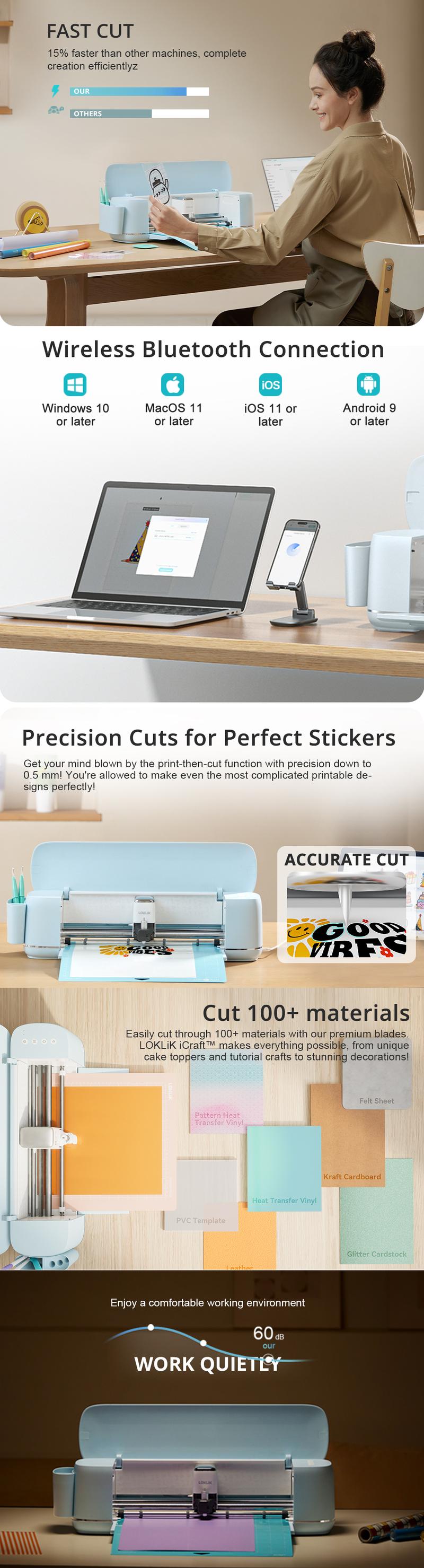LOKLiK Cutting Machine 2-Bluetooth Connectivity DIY Cutting Machine-Massive Designs Included, for Creating Customized Cards, Home Decor