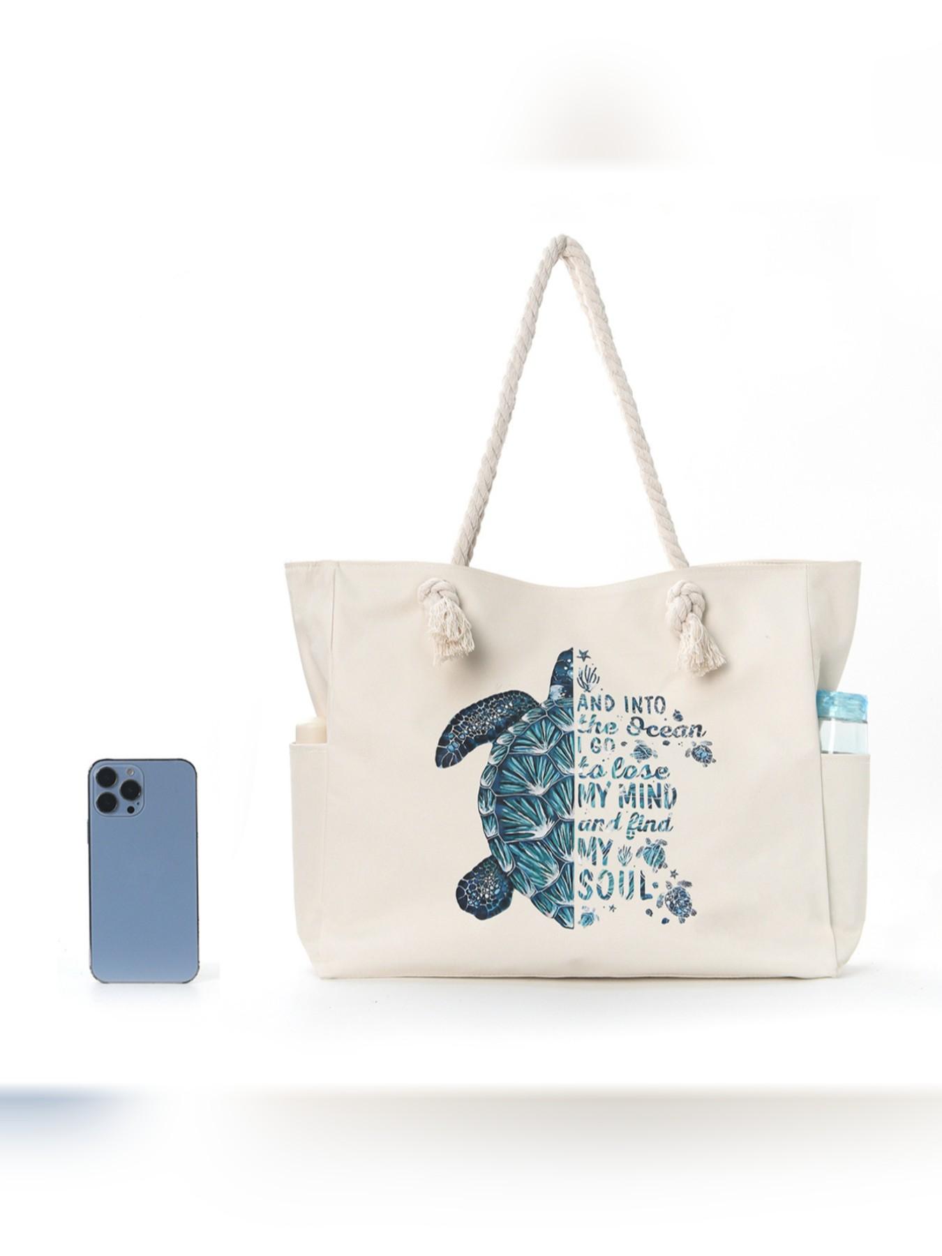 Large Capacity Turtle Beach Bag for Women, Casual Crossbody Backpack, Simple and Versatile Canvas Storage Bag, Ideal for Daily Use and Travel