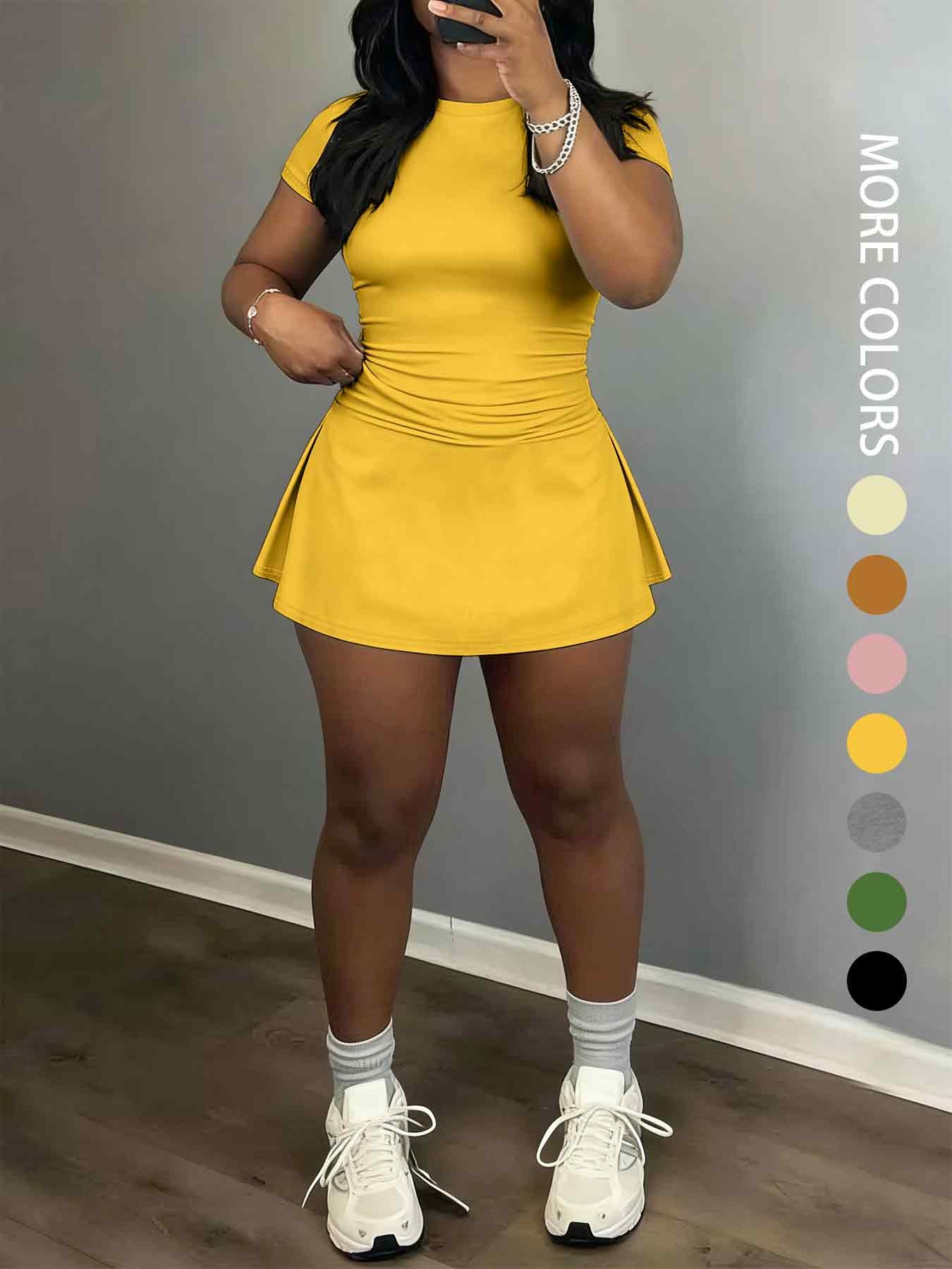 Women's Short Sleeve Casual Sporty Set, 2-Piece Women's Fashionable Daily Wear & Active Lifestyle Clothing, Stretchy Suit Set, Yoga Gym Outfits Women's Short Sleeve Casual Sporty Set, 2-Piece Women's Fashionable Daily Wear & Active Lifestyle Clothing, Stretchy Suit Set, Yoga Gym Outfits