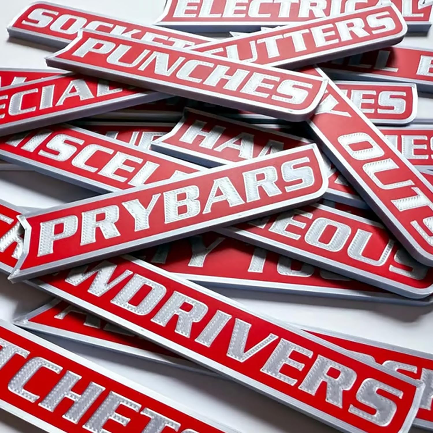 12 Pack of Magnetic Toolbox Labels, 3D-Printed Tool Box Labels, General Tool Box Organize Accessories, Reusable Tags for Steel Toolboxes, Carts, Drawers, and Cabinets, Strong Magnets