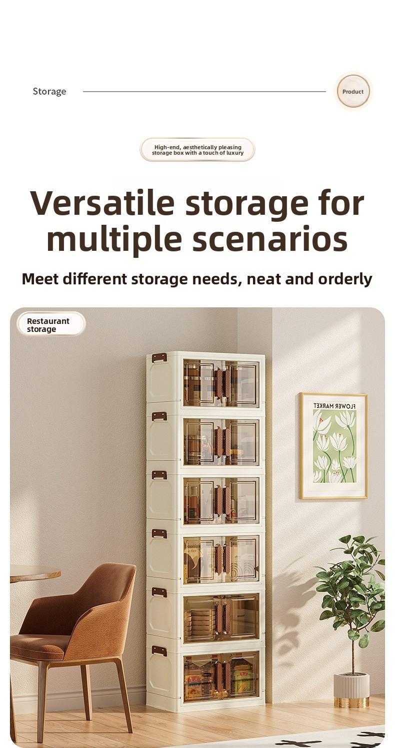 4/5/6 layer hot sale folding storage cabinet transparent black multi-layer with cabinet door locker toy snack finishing box bookshelf wardrobe Storage Drawer