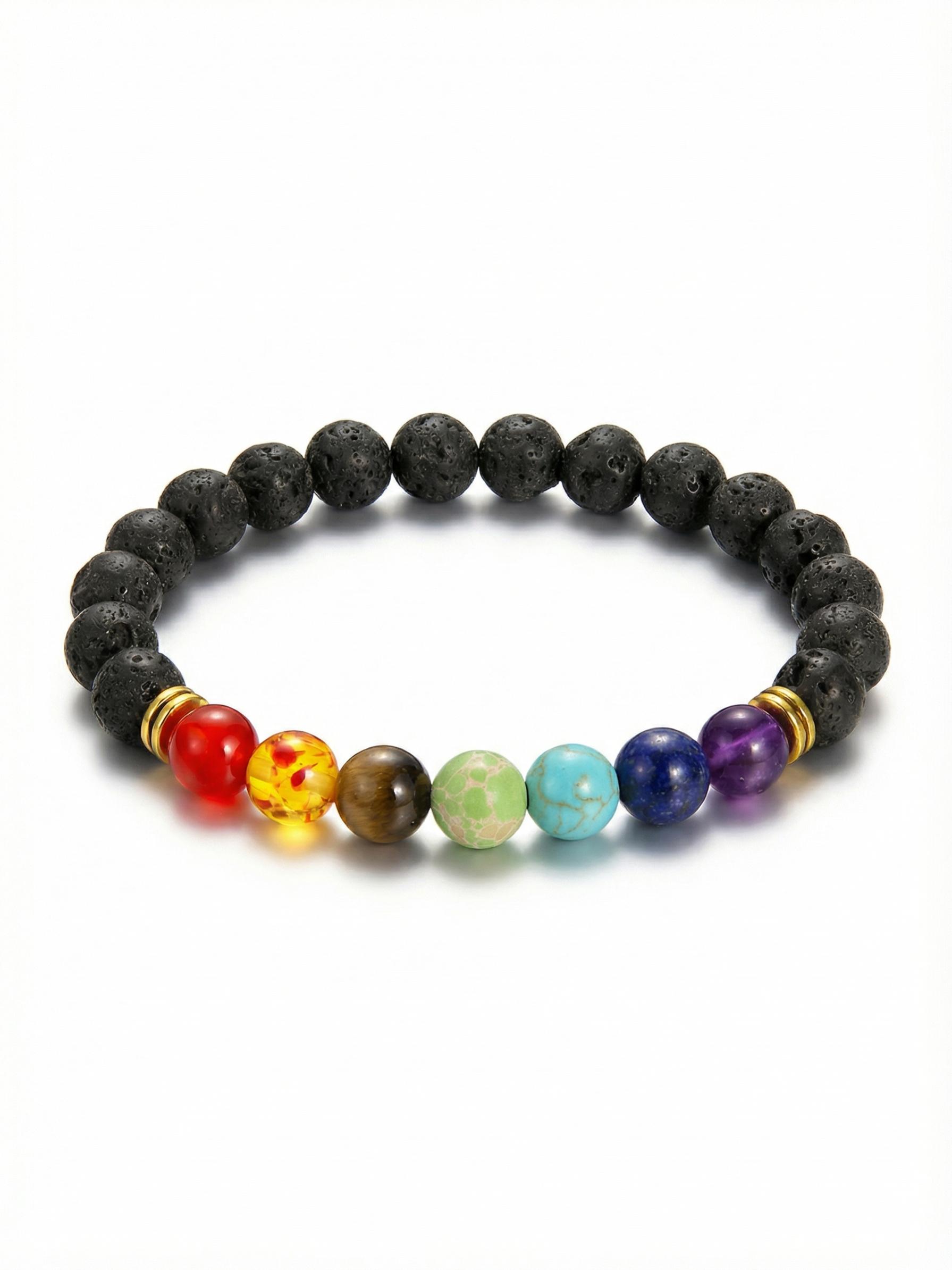 Boho 7 Chakra Lava Stone Bracelet for Women Men, Adjustable Natural Stone Beaded Bangle, Perfect Spiritual Gift Boho 7 Chakra Lava Stone Bracelet for Women Men, Adjustable Natural Stone Beaded Bangle, Perfect Spiritual Gift