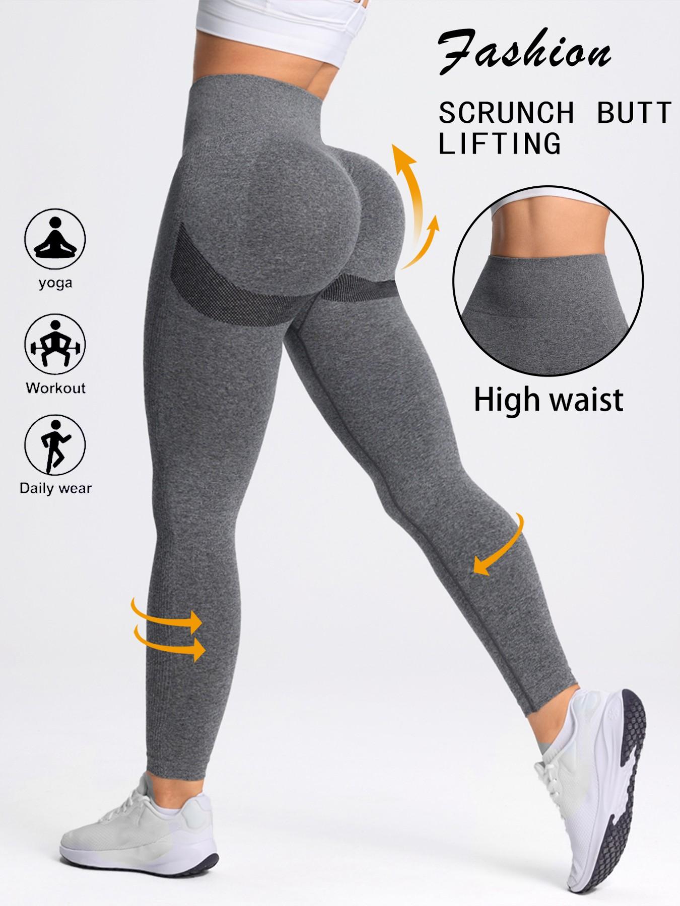 Women's Seamless Knitted Yoga Pants, High Waist Tummy Control Workout Pants, Elastic Smiling Peach Butt Fitness Pants, Body Sculpt Leggings, Gym Sportswear Bottoms, High Waists Leggings, 200g