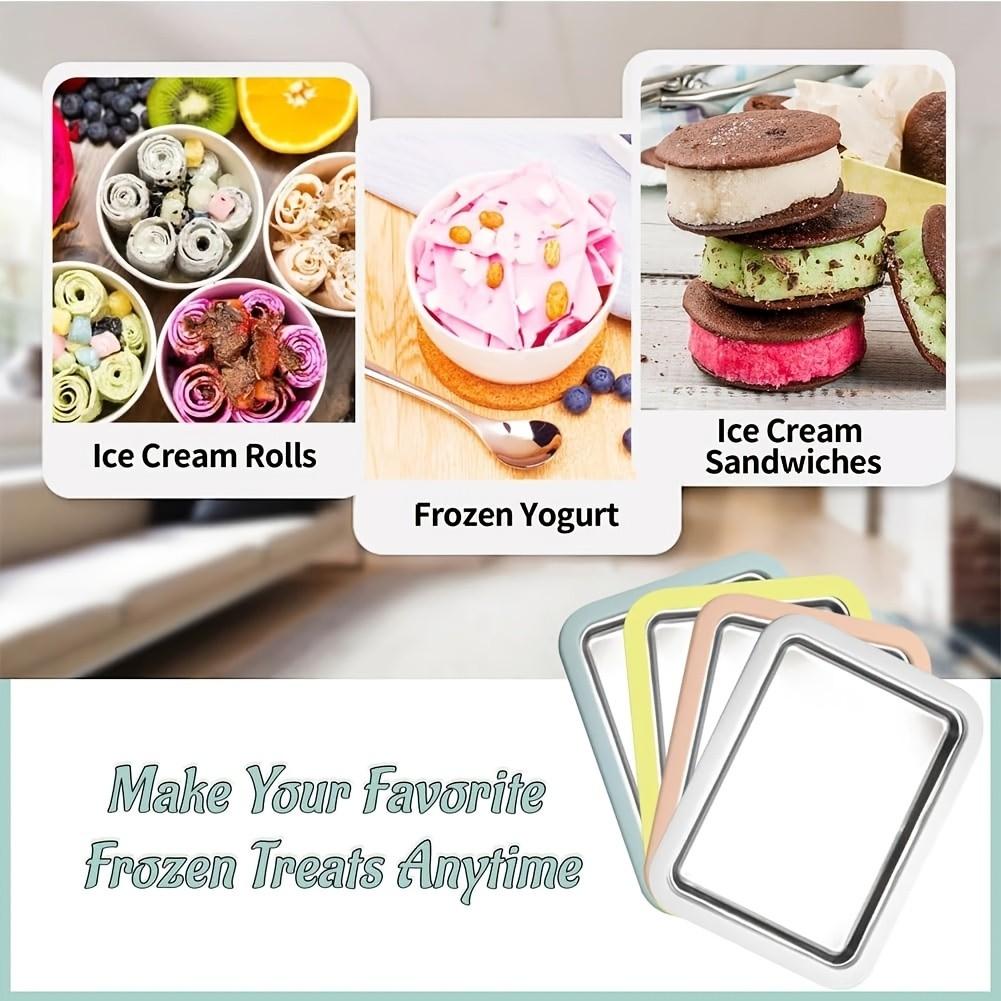 Mini Fried Ice Cream Machine, DIY Homemade Rolled Ice Cream Maker, 304 Stainless Steel Frozen Yogurt Pan, Portable Small Ice Cream Roller for Home Summer Use
