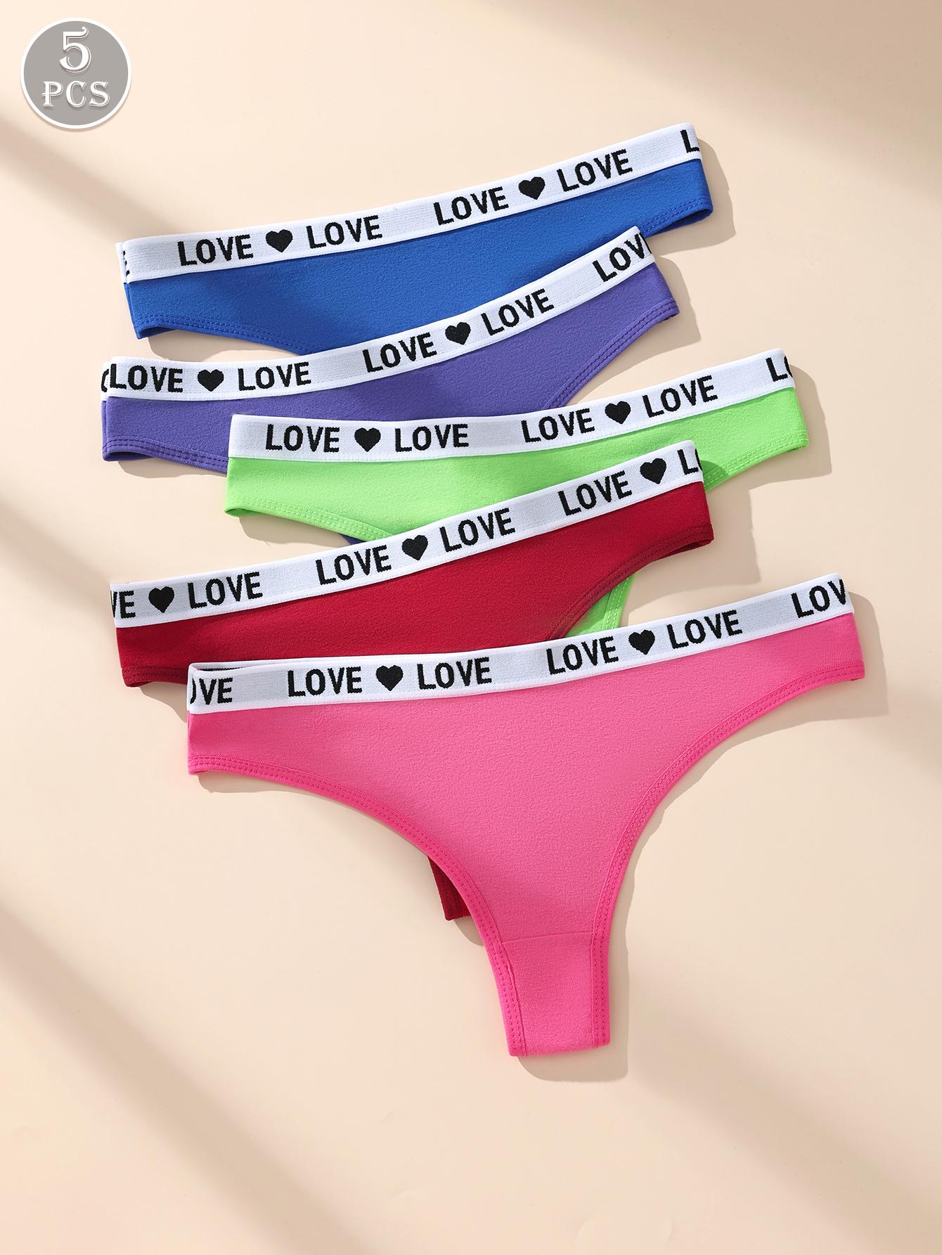 Hotcom Women's Low Waist Thong Panties 7 Pack Cotton Spandex Love Heart Waistband Comfortable Breathable Invisible Underwear FallFreshness Outdoorfun SpringStatements