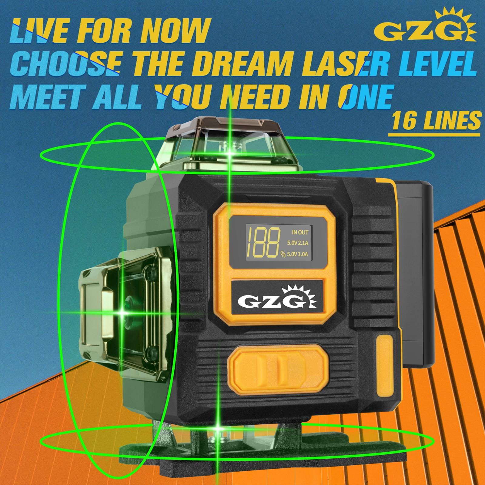 GZG 1 Set of 16 Lines of Laser Level Kits with Digital Display, Remote Control & USB Charging, Ideal for Home Renovation & Woodworking Gifts