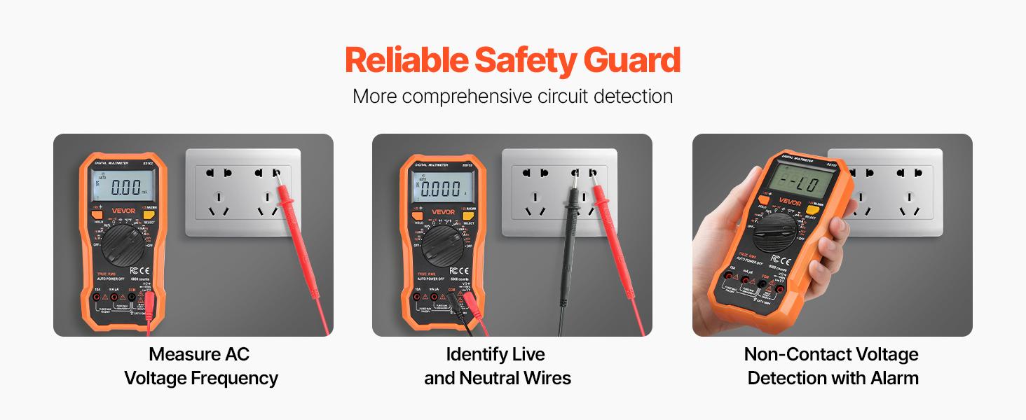 VEVOR Digital Multimeter, 6000-Count TRMS DC/AC Voltmeter Current Tester, Professional NCV Multimeter for Current Voltage Resistance Capacitance Duty-Cycle Tempetature Diodes Continuity Live Wire Test