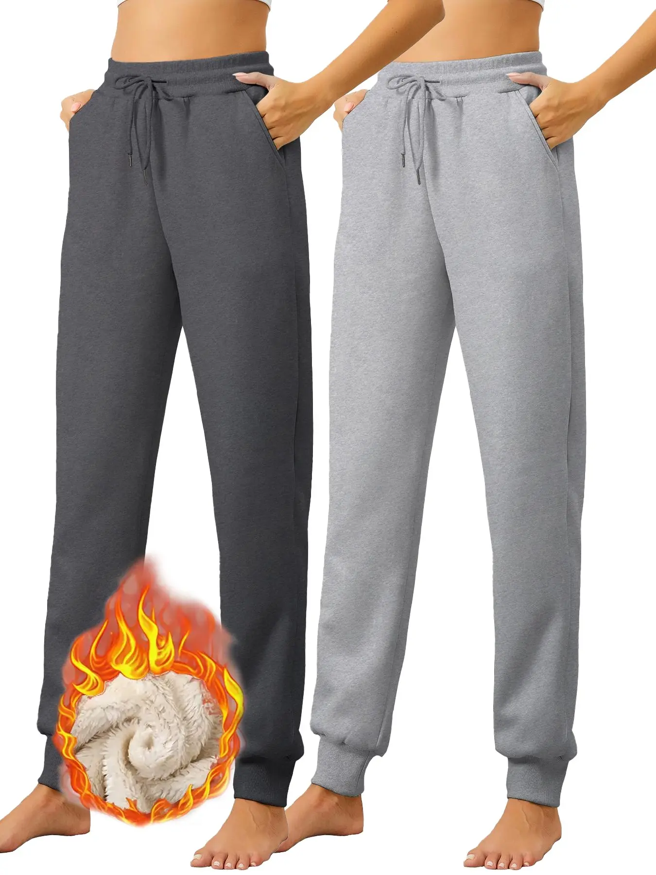 Women's Solid Thermal Lined Sweatpants, Casual Comfy Warm Trousers for Fall & Winter, Women's Bottoms for Daily Wear