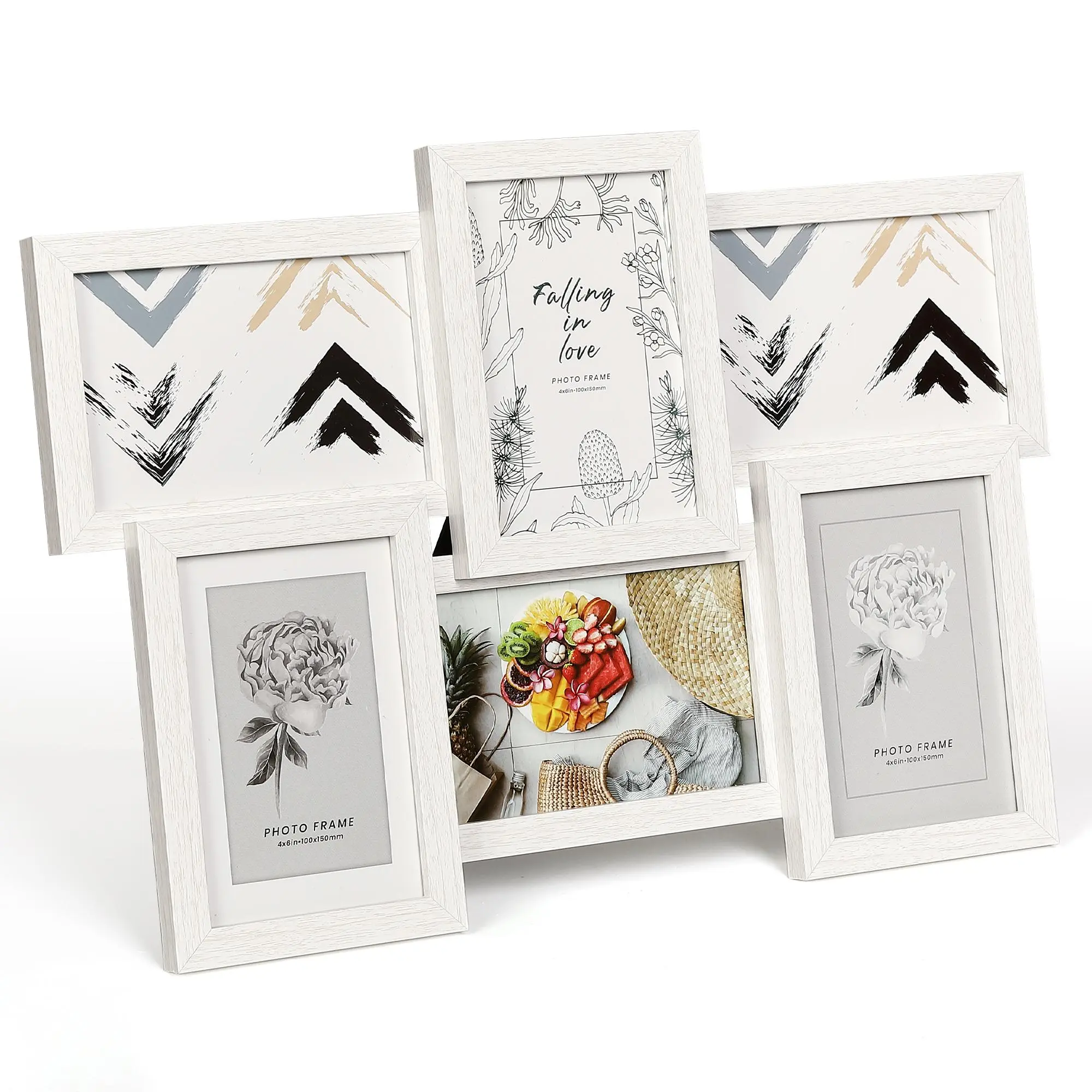 Black Multi-Frame Collage Set - 6-Piece Modern 4x6 Rectangular Photo Frames with Glass Front, Ideal for Family Display, Wedding Decor - Model HY8009I