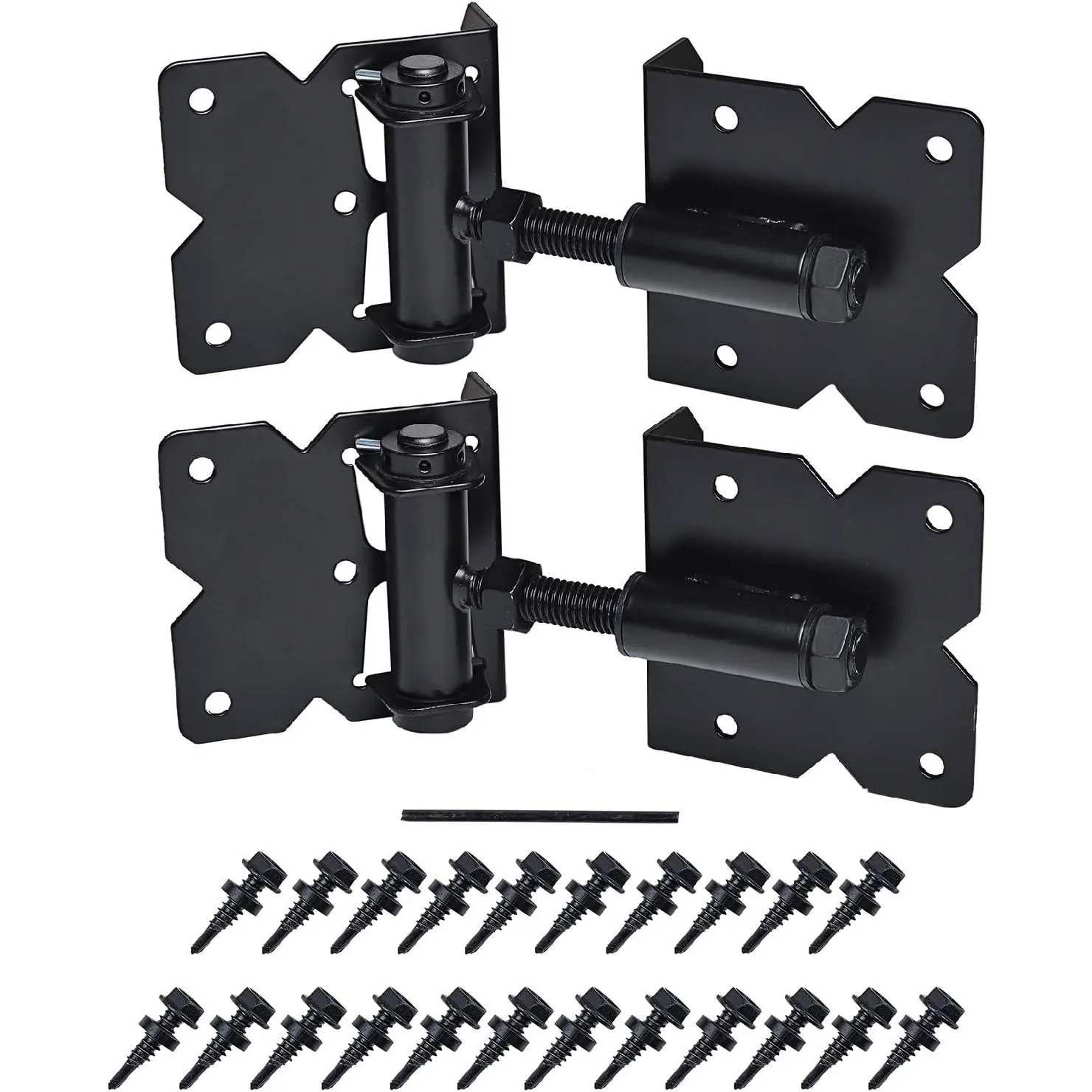 Heavy Duty Self-Closing Gate Hinges, 90 Degree Adjustable, 2 Pack for Wooden/Vinyl/PVC Fences, Includes Installation Screws and Swing Adjuster Tool, BlackGift