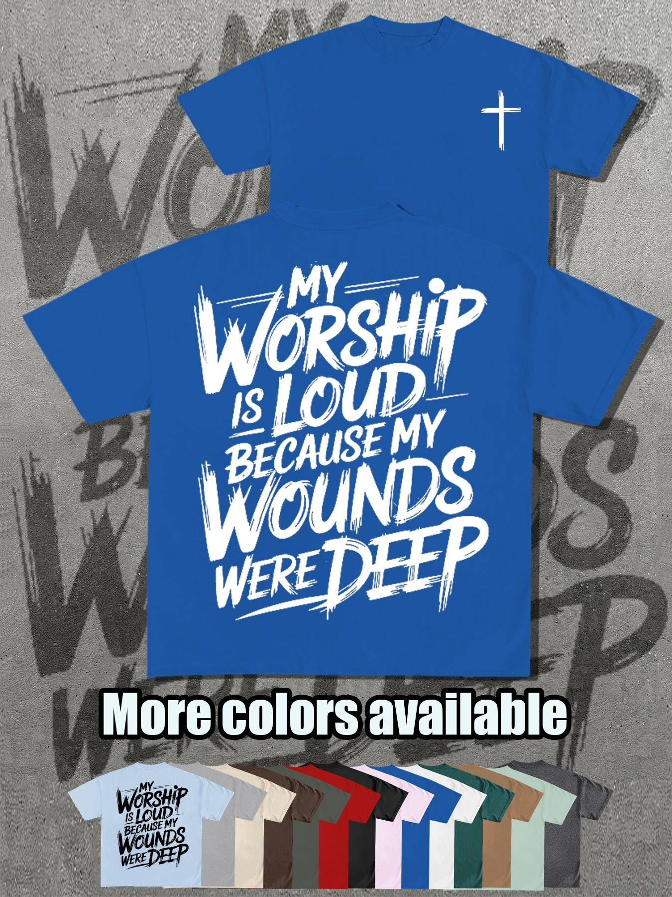 Christian Faith Theme T-Shirt, My Worship Is Loud Cross Print Short Sleeve, Loose Fit, Casual Long Top, Perfect Christian Gift