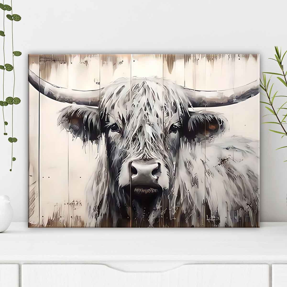 Vintage Highland Cow Canvas Print, Solid Wood Frame, Modern Art Decor, Waterproof & High-Definition, Ideal Gift for Home Office Wall