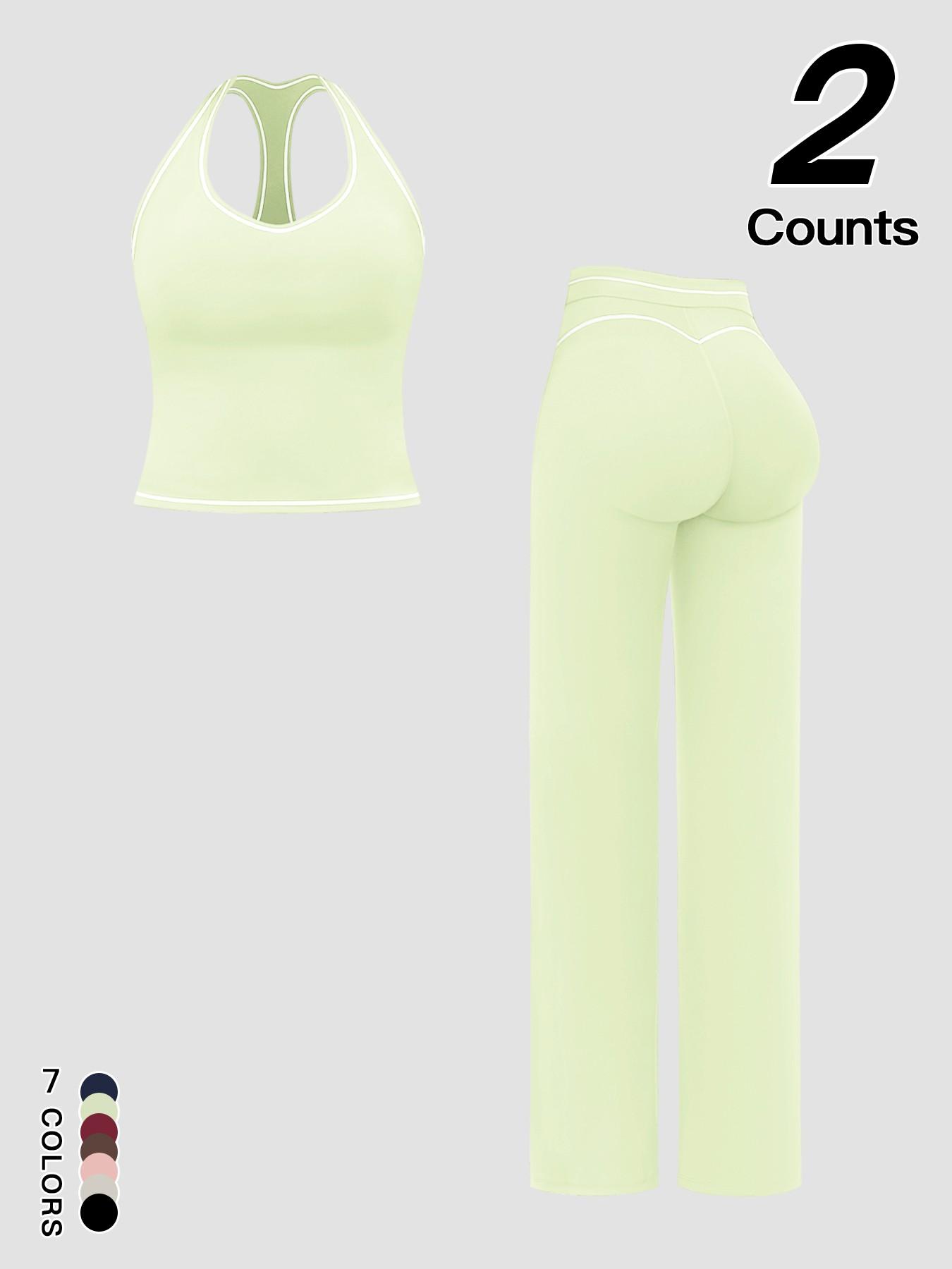 Sports Women's Quick-Dry Halter Tank Top Outdoor Yoga Tummy-Control Flared Pants Casual Active Wear for Spring and Fall