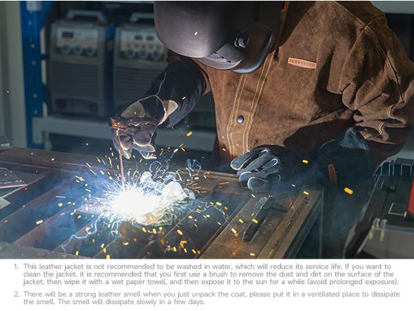 YESWELDER Heavy Duty Split Cowhide Leather Welding Jacket | Heat Flame Resistant Welder Coat for Men & Women | Work Safety Vest with Cotton Lining