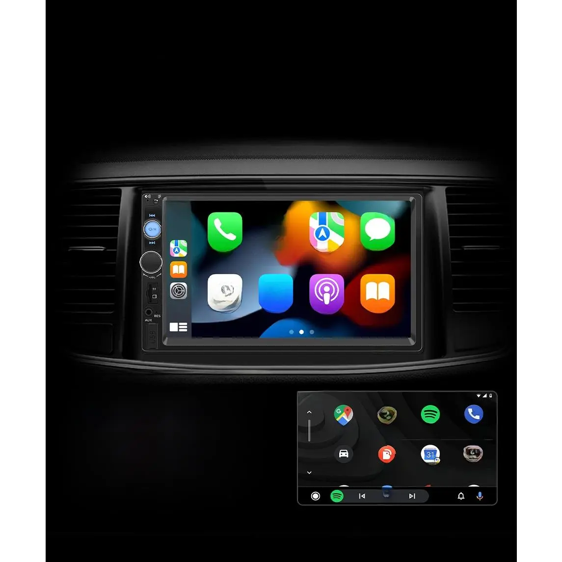 7-Inch Double-DIN Bluetooth MP5 Player - Wired/Wireless CarPlay, Android Auto, Screen Mirror CarPlay, Bluetooth Audio, In-Car Media with HD Backup Camera, Plastic Body for Models 7010/7012, Universal Fit