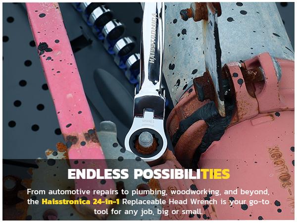 haisstronica 12 in 1 Interchangeable Heads Ratcheting Combination Wrench Set, 8-19mm Metric Flex Head Ratchet Wrench Tool for Auto, Tools for Men Gift,Father's Day Gift