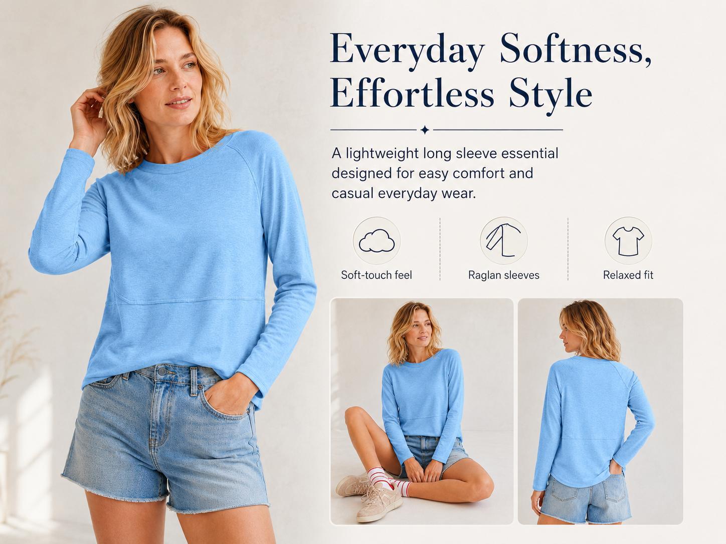 Imily Bela Women's Fall Casual Crewneck Long Sleeve T-Shirts Solid Color Loose Fit Cute Basic Flowy Tops Tees Blouses
