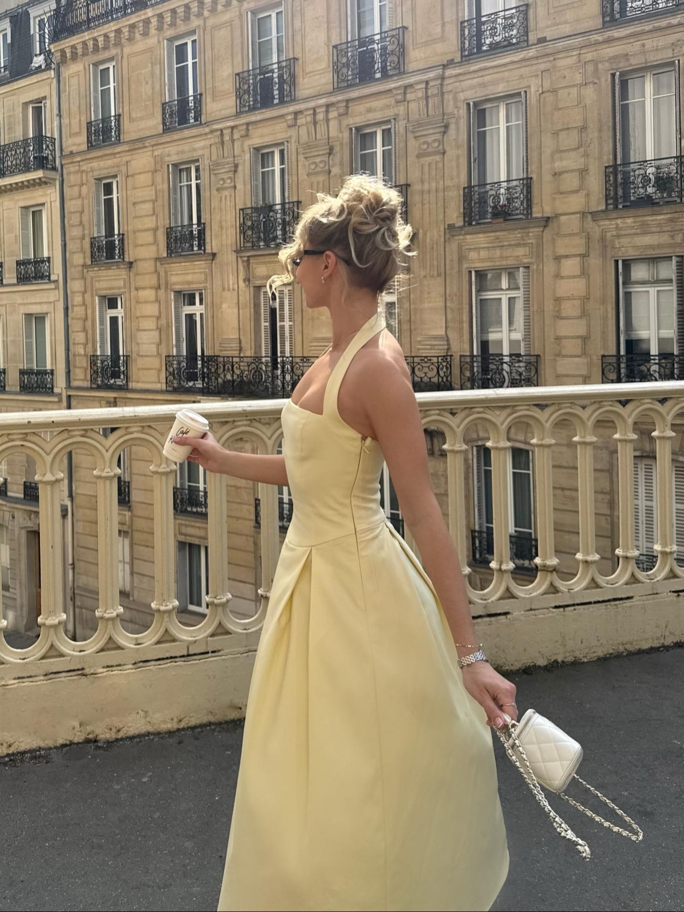 Pure Color Elegant Halter Neck Backless Waist Cinched Midi Dress, Sleeveless Fitted Plain Style, Women's Fashion Clothing