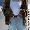 Women's Leopard Print Hooded Zipper Jacket, Casual Slim-Fit Fall & Winter Coat, Drawstring Design, Thick Kint Fabric