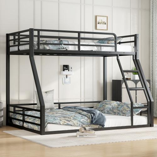 Floor Bunk Bed Frame, Heavy-Duty Bunk Bed for Kids, Teens, Adults, Noise-reduced Design, Black