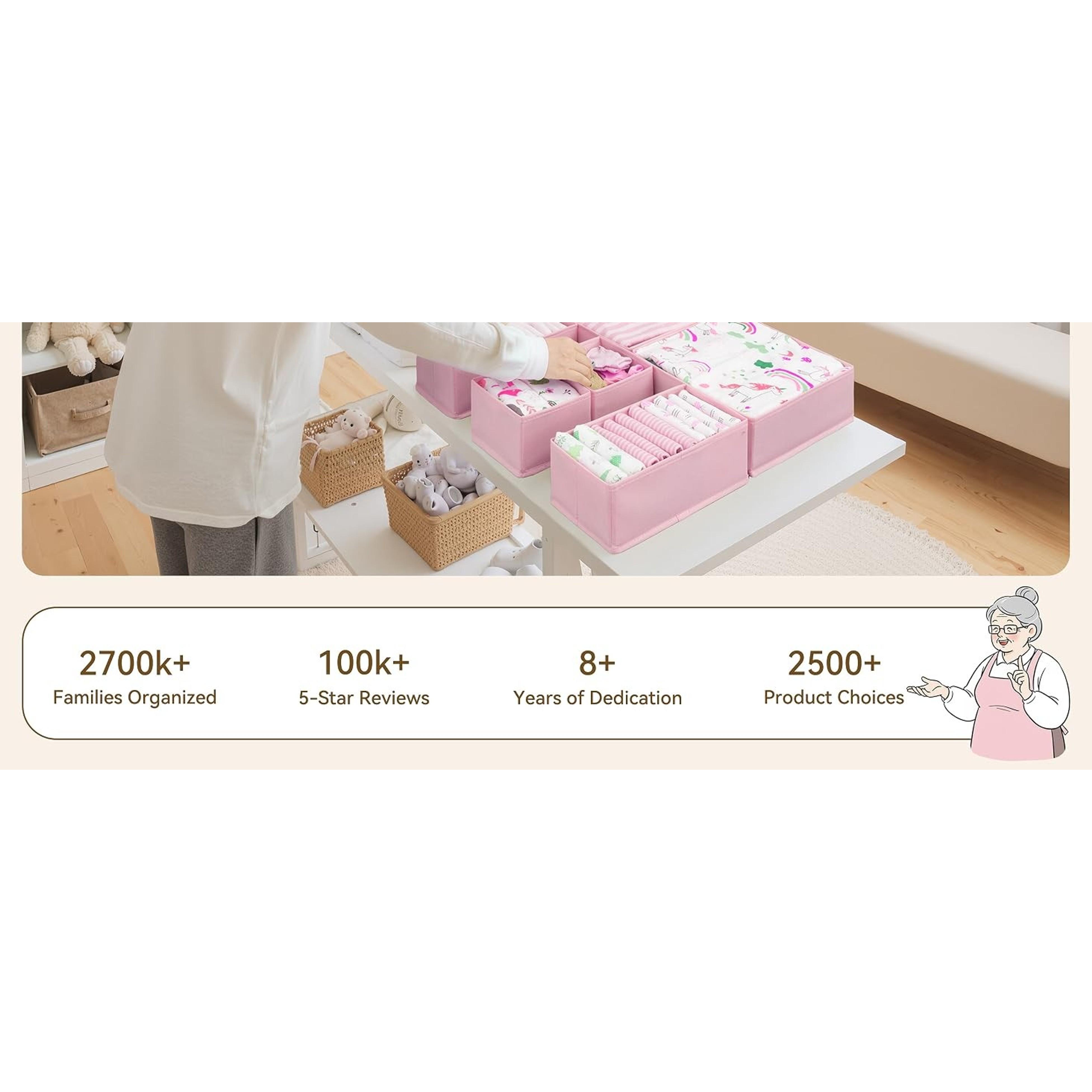 Drawer Organizer Clothes, 6 Pack Dresser Organizer Bins for Nursery, Closet Organization and Storage Dividers for Clothing, Baby Clothes, Underwears, Pink Drawer Organizer Clothes, 6 Pack Dresser Organizer Bins for Nursery, Closet Organization and Storage Dividers for Clothing, Baby Clothes, Underwears, Pink