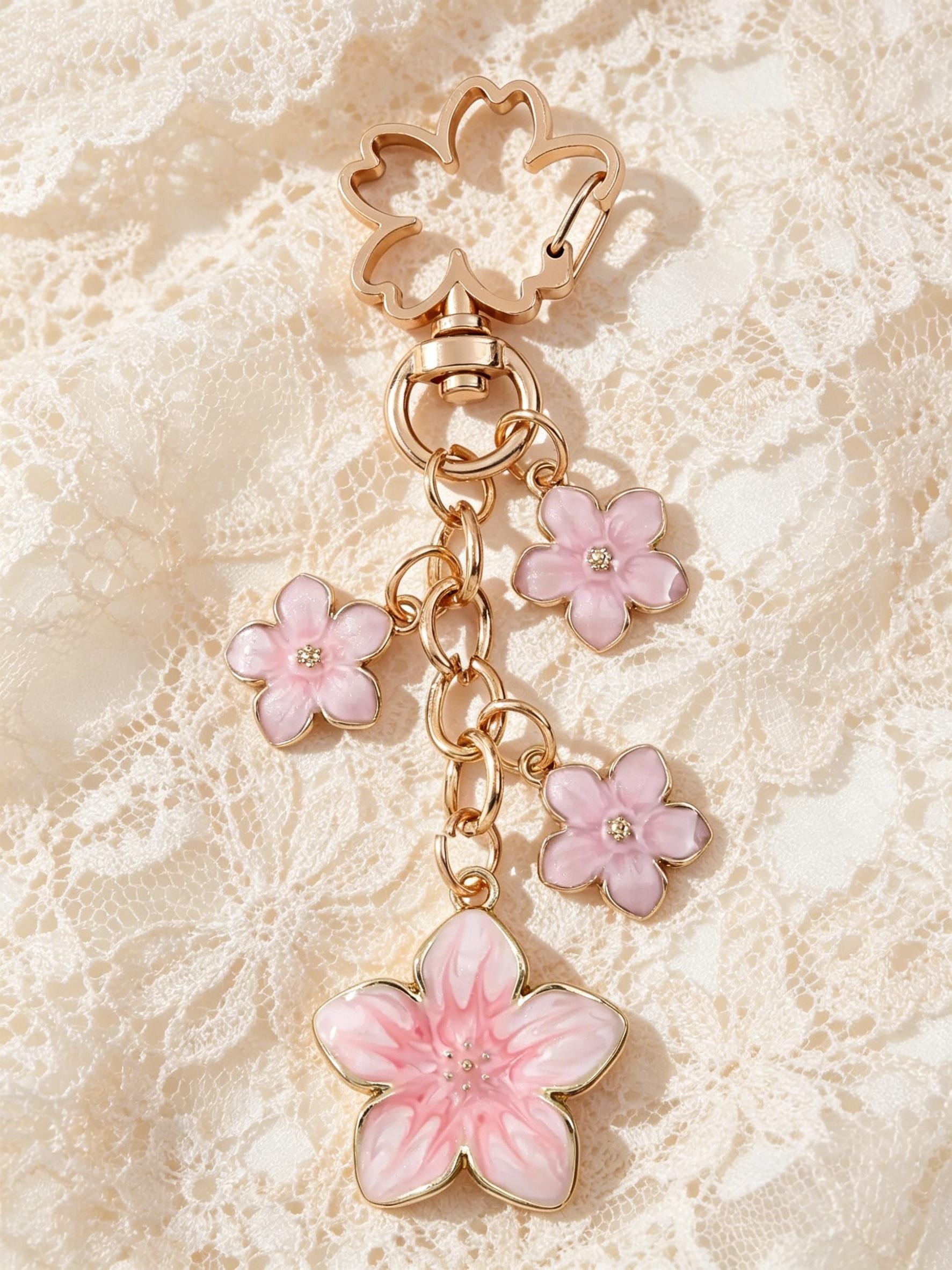 Elegant Sakura Flower Alloy Keychain, Stylish Plant Charm, Trendy Bag Pendant, Perfect Gift for Friends and Family, Memorial Present
