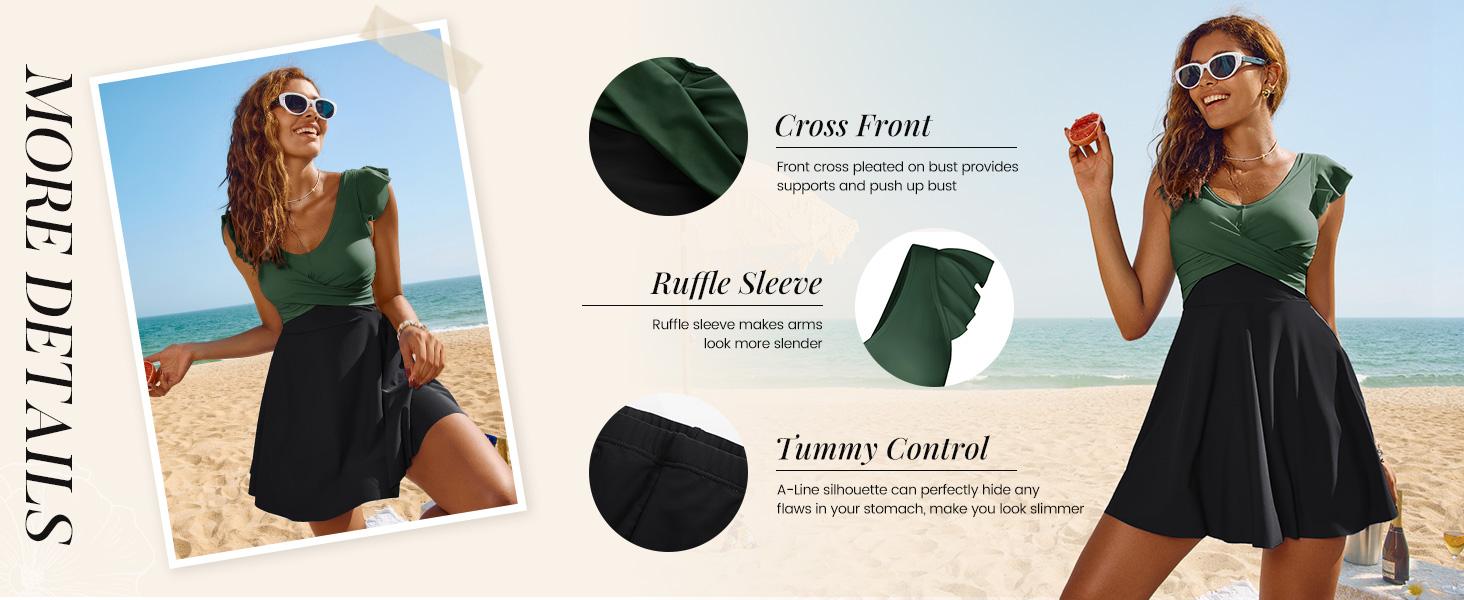 【S-2XL】Tummy Control Tankini Swimsuits for Women V Neck Swimdress Modest Swim Dress Bathing Suit with Boyshorts Outdoorfun 【S-2XL】Tummy Control Tankini Swimsuits for Women V Neck Swimdress Modest Swim Dress Bathing Suit with Boyshorts Outdoorfun