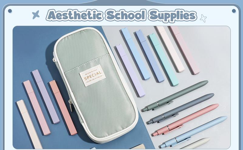 18 Pcs Christmas Gift Aesthetic School Supplies Study Supplies Set Gift with Big Capacity Pencil Case 12 Colorful Highlighter 5 Quick Dry Retractable Black Ink Pens Back To School Gift Bible Study Supplies Book Annotation Kit