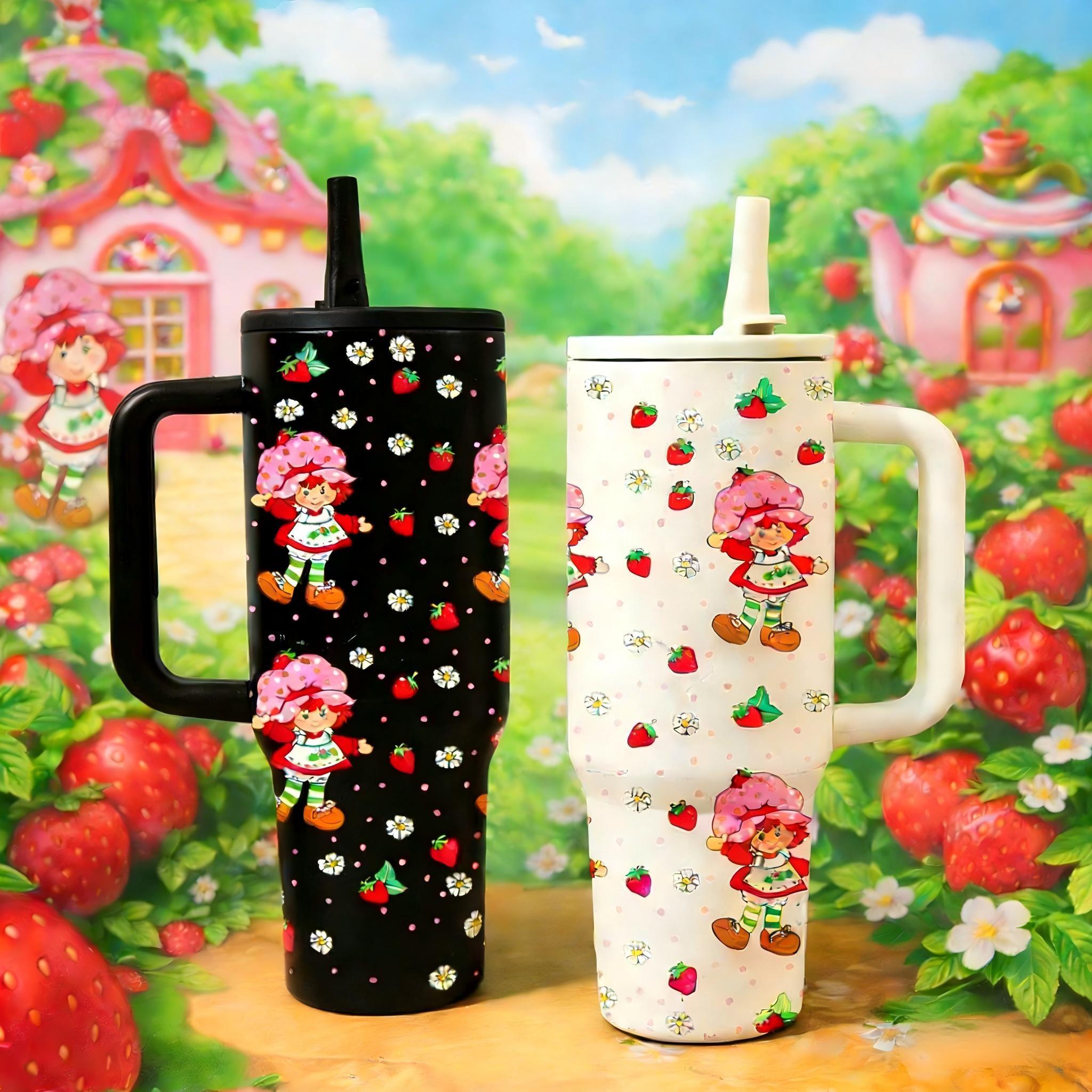 1 Pc 40oz Insulated Mug with Straw Lid and Handle, Cute Strawberry Girl Cartoon Pattern Tumbler, Double Wall Vacuum Thermal Mug for Hot Cold Drinks, Keeps Hot 12 Hours Cold 24 Hours, Large Capacity Leak Proof Design, Gift for Women Girls Holiday