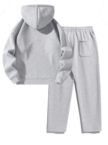 Two-Piece Set Men's Solid Zip Up Hoodie & Drawstring Waist Sweatpants Two-piece Set, Casual Regular Fit Long Sleeve Hooded Sweatshirt & Elastic Waist Pocket Jogger Pants, Men's Two-piece Outfits for Fall & Winter