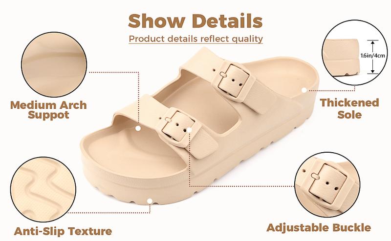 2026 New EVA Thick Bottom Casual Slippers with Height Increase for External Wearing, Cool Slippers with Double Buckles, Lightweight and Anti slip Beach Shoes for Women