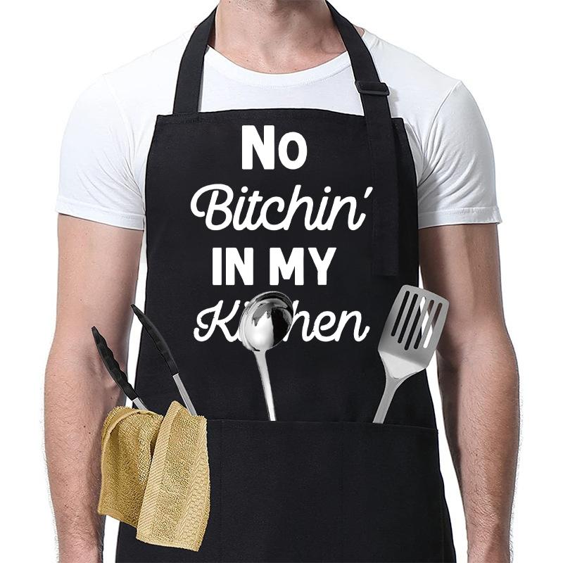 Polyester Kitchen Apron With Adjustable Neck Strap & 3 Pockets, 1 Count Unisex BBQ Apron, Birthday Present,Gift for Husband,Son & BF,Father's Day Gift,Gift for Daughter&Wife&GF,Mother's Day Gift,With Slogan"MY MEAT IS 100% GOING IN YOUR MOUTH"