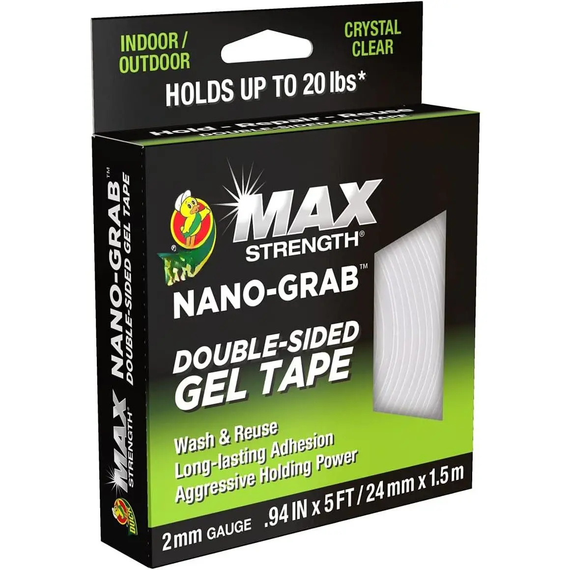 MAX Strength Nano-Grab Double-Sided Gel Tape, 0.94" x 5 ft, Clear