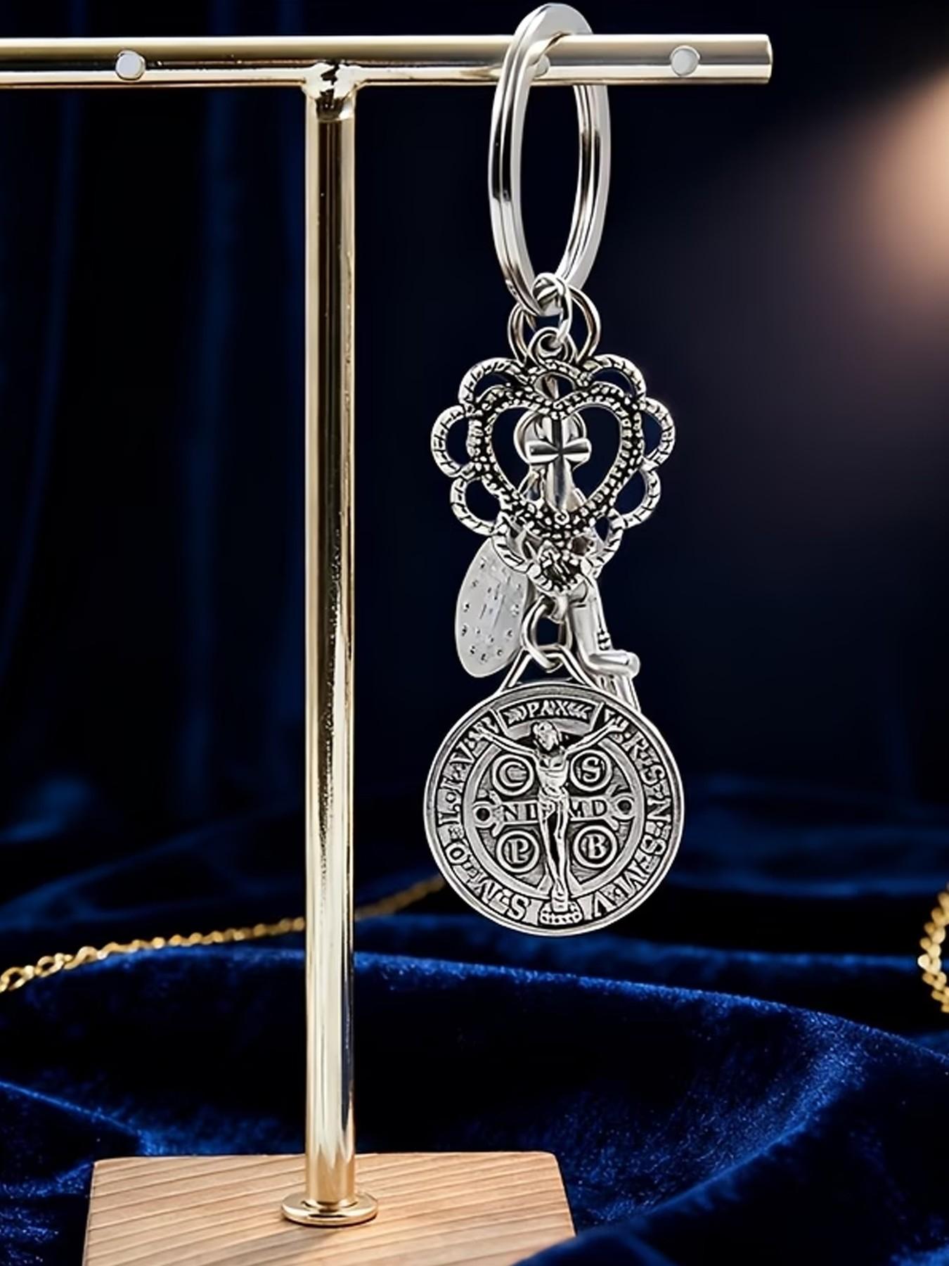 Religious Novelty Keychain, Saint Benedict and Mary Cross, Prayer Protection Charm, Bag and Phone Decoration, Exquisite Gift