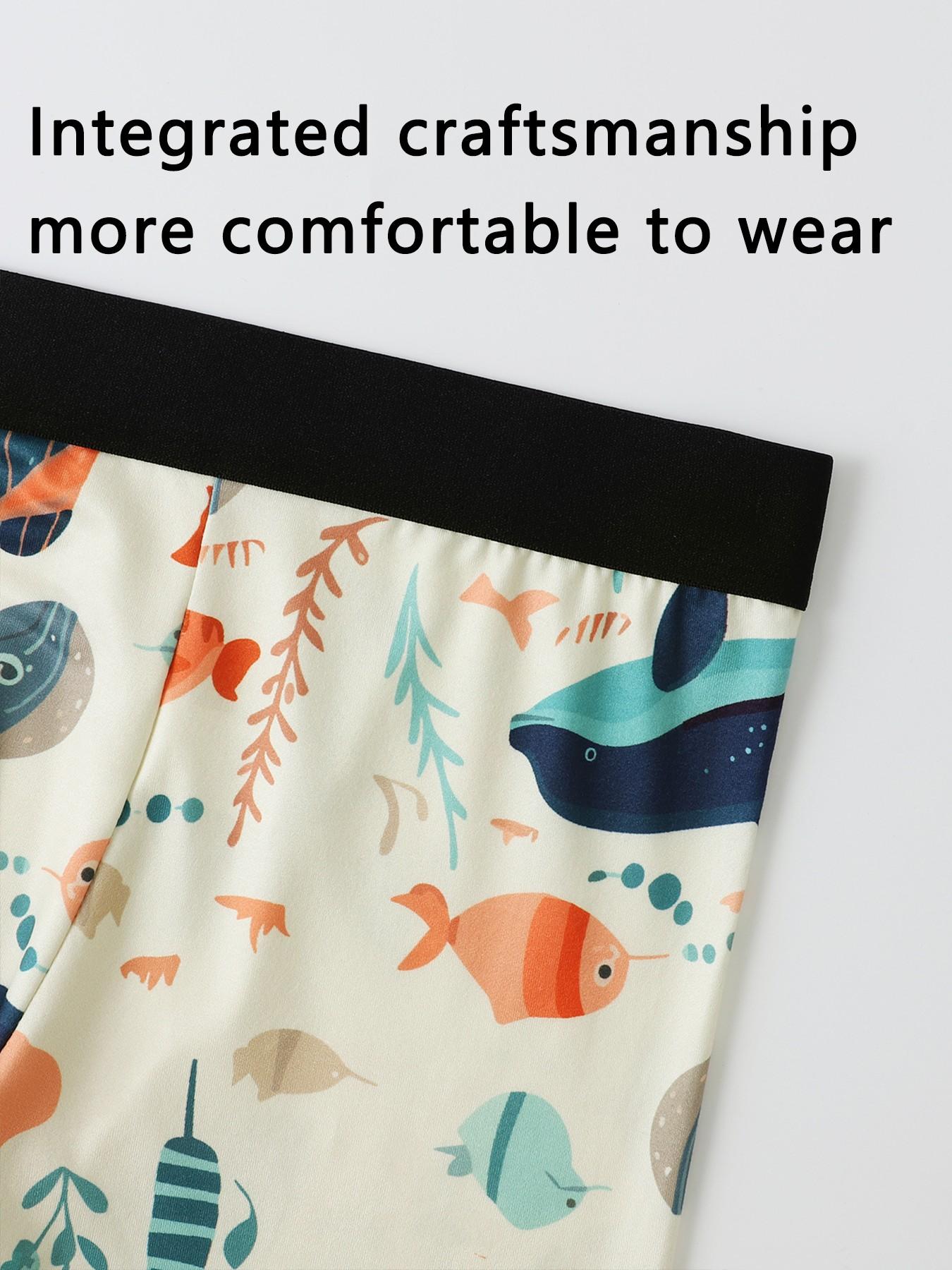 4-piece marine-style men's underwear | Marine life print pattern | Soft and well-shaped