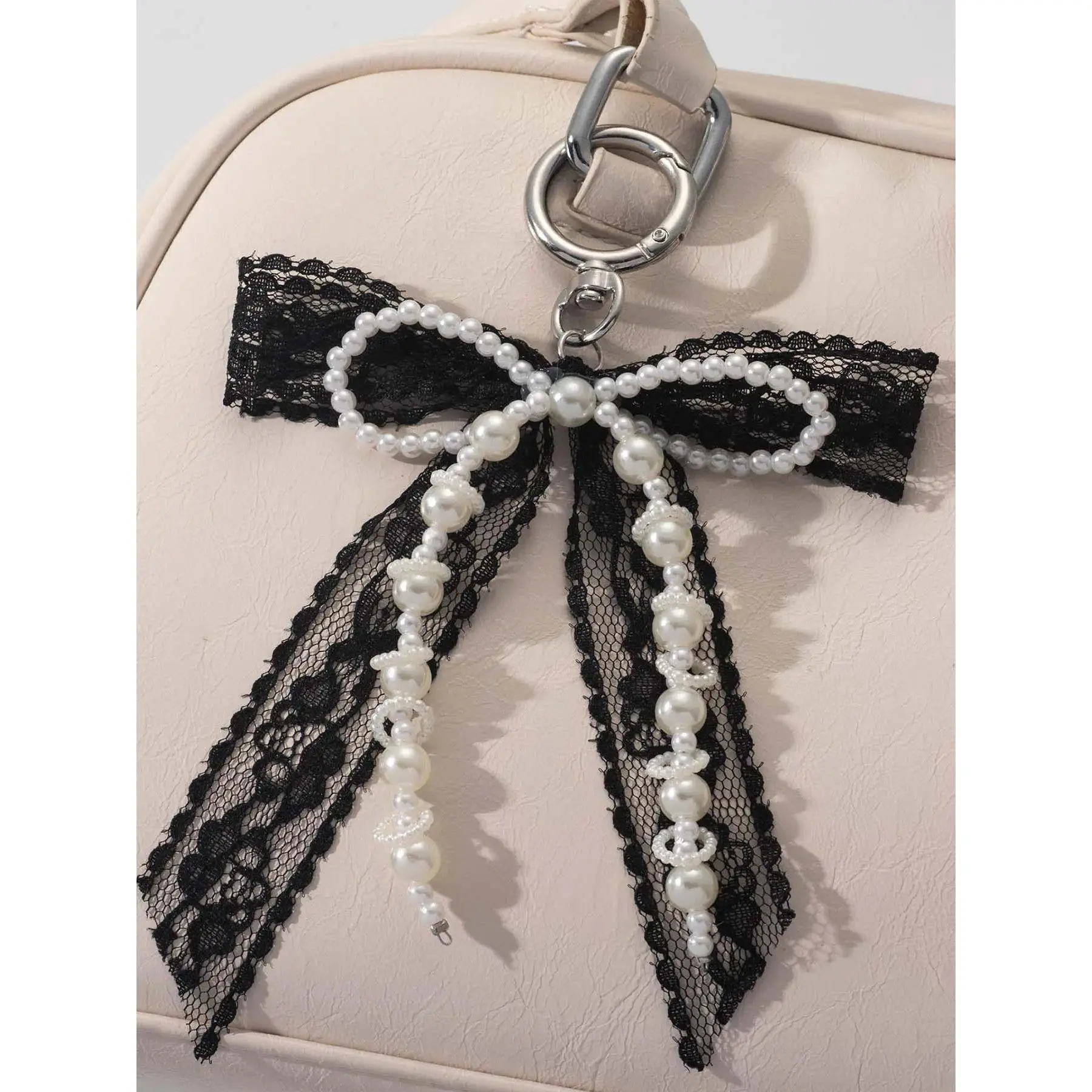 Elegant Pearl Bow Bag Charm, Cute Beaded Tassel Keychain for Women, Small Aesthetic Accessory for Handbags, Crossbody Bags & Daily Use, Black & White Beaded Tassel, Durable, Birthday, Fashion, Great Gift For Fashion Lovers, Polished Pearl Charm