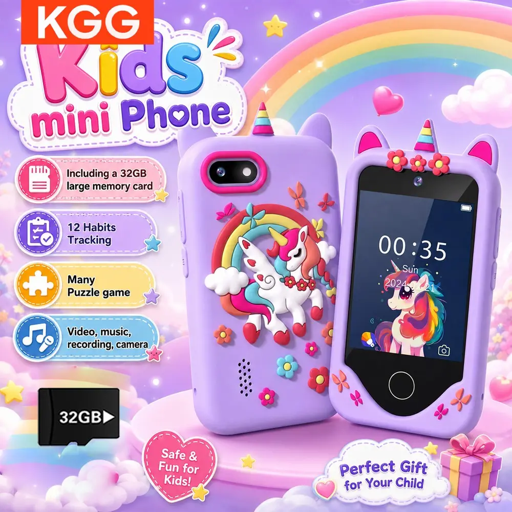 Cute Unicorn/Penguin Pattern Smart Phone, Mini Phone, Student Game Smart Phone with 32GB SD Card, Music Player, Dual Camera Phone with Alarm Clock & Flashlight