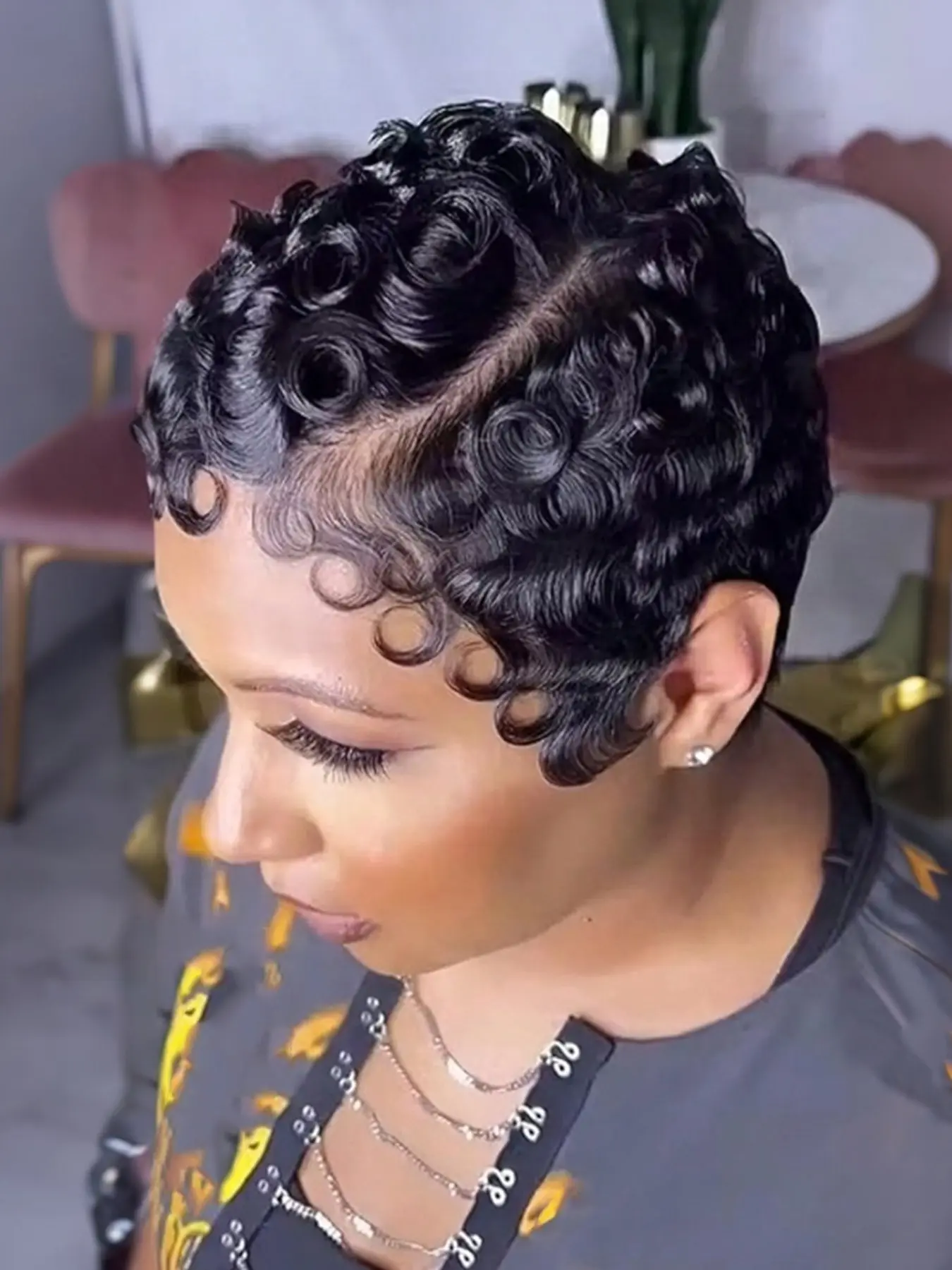 13x4 Lace Front Human Wig Loose Curly Pixie Cut Wig 150% Density Brazilian Remy Human Hair for Women for Daily Wear & Party & Holiday & Festival Celebrations