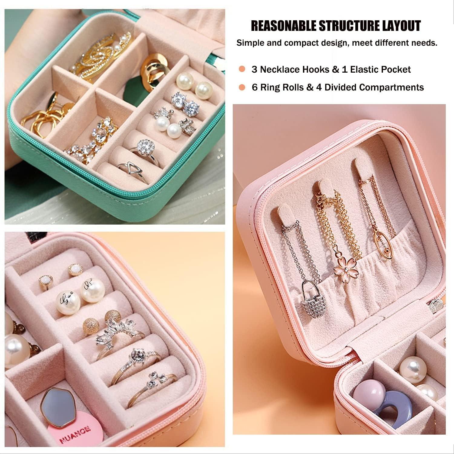 Luxury Leather Jewelry Box, Necklace Ring Earring Organizer, Portable PU Material, Compact Design, Ideal for Women's Jewels Storage