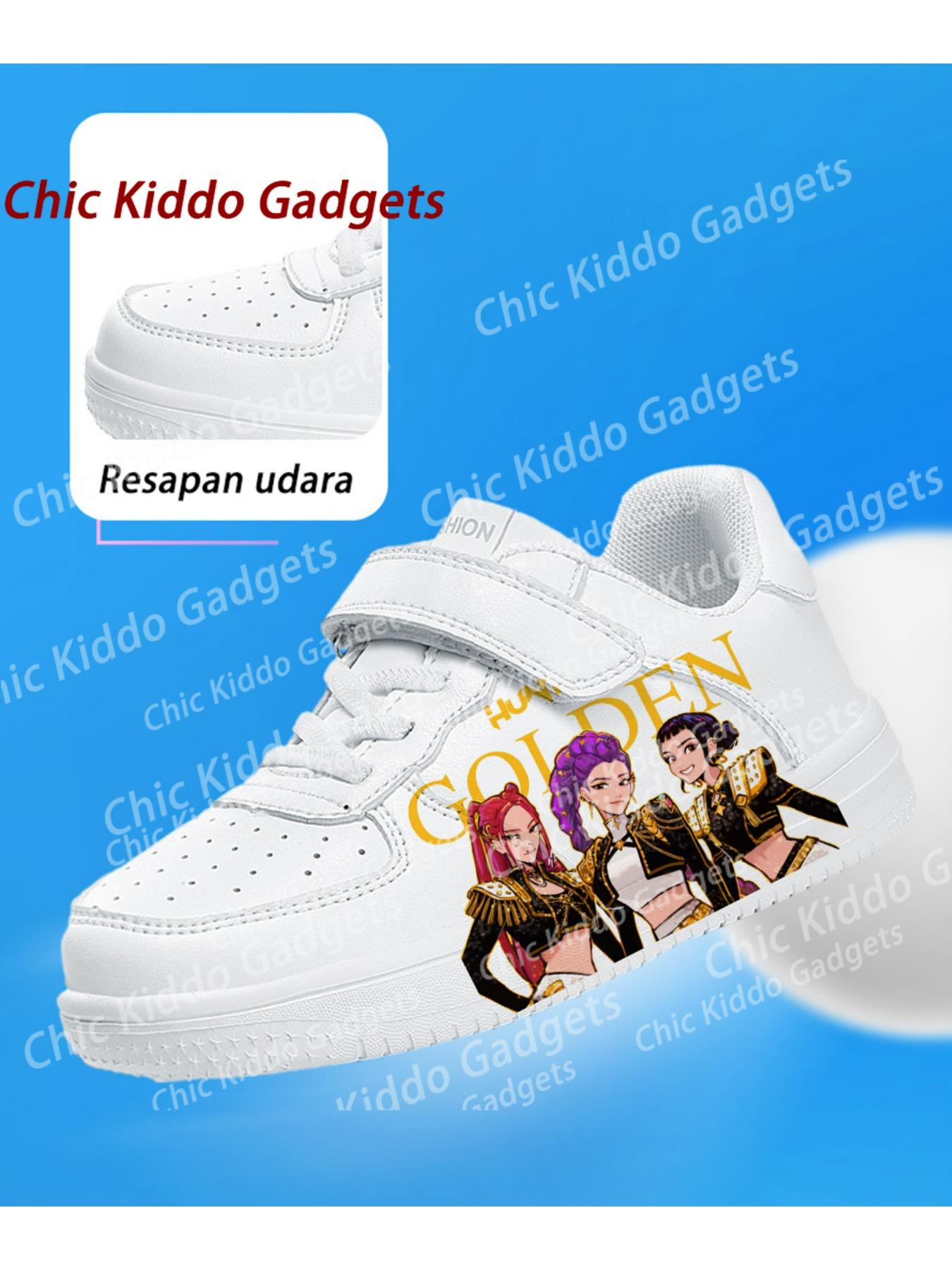 2026 children's white shoes, girls' pattern print design thick-soled sneakers, durable casual fashion sports shoes