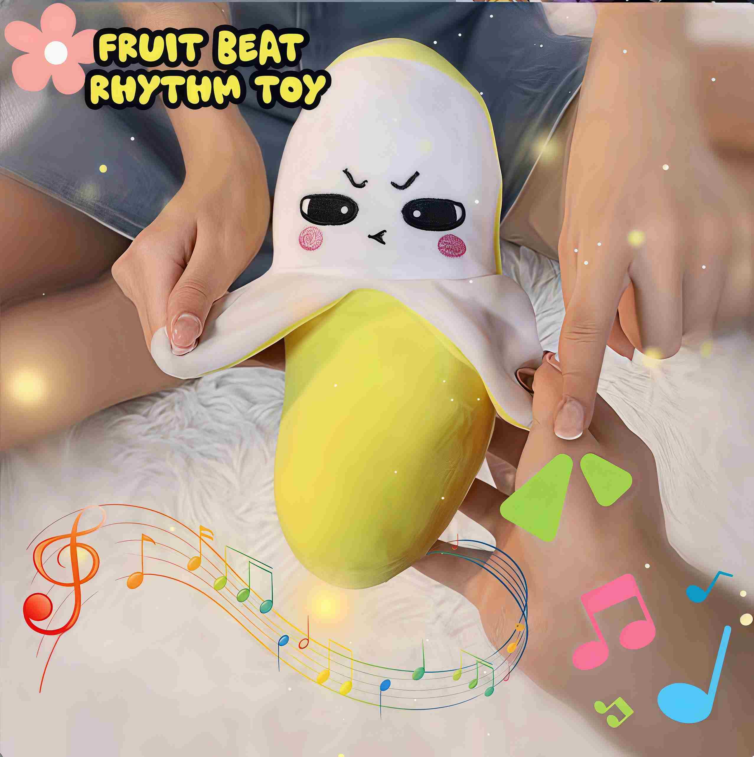 1PC Human induction beat toy in banana shape for kids 3+. Soft plush doll with interactive music function, educational and stress-relieving. Perfect for parent-child interaction, daily leisure and holiday gifts.