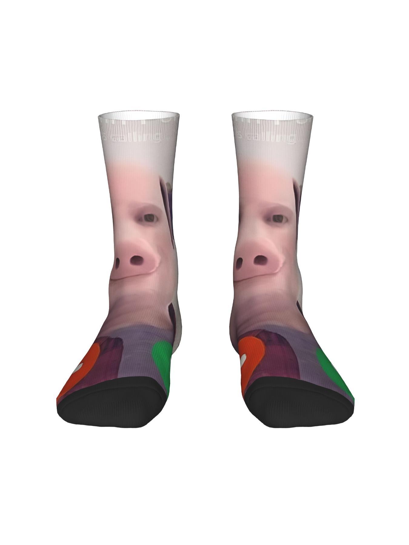 1 Pair Hip Hop Vintage J John P Pork Is Calling J Journal Crazy Men's compression Sock Unisex Street Style Pattern Printed Funny Novelty Happy Crew Sock Gift