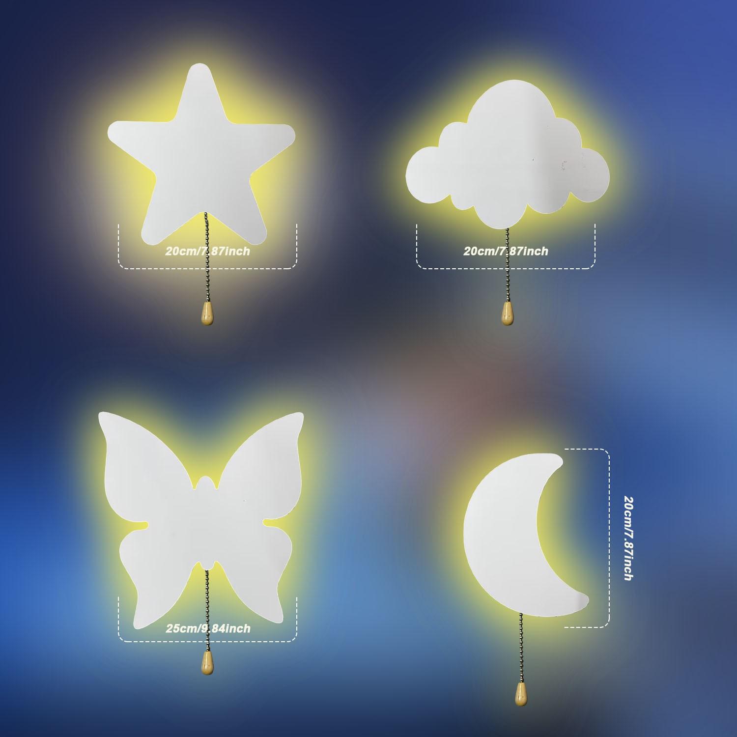 LED Floating Wall Light, Star Moon Butterfly Cloud Options, Battery Powered Hanging Night Lamp, Soft Glow, Easy Installation, Indoor Wall Light, Butterfly Led Lights, Indoor Decoration Lamp, Home Decoration Lamp, Wall Decor Lighting