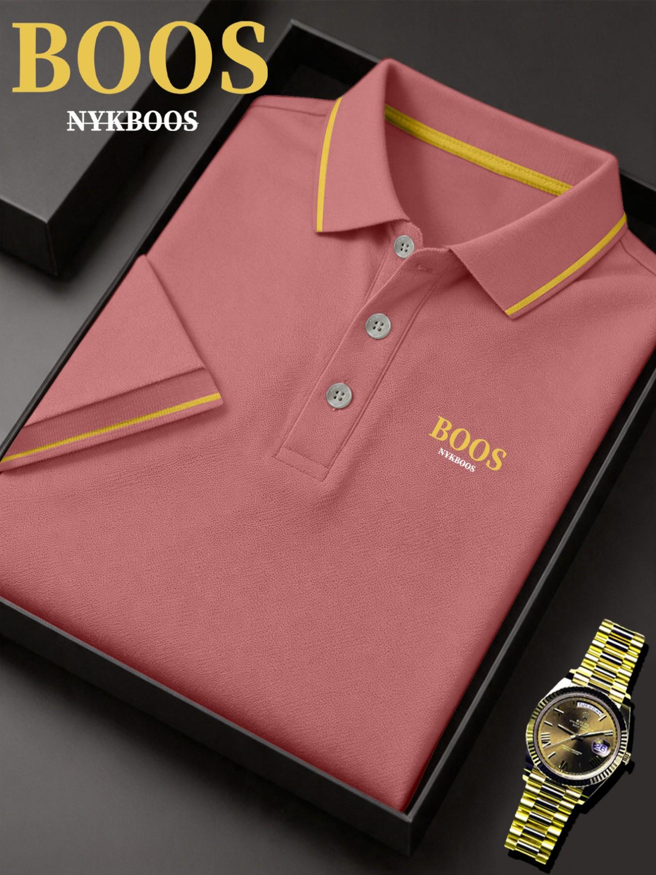 Lb5031 Classic Boss Logo Print Men's Fitted Polo Shirt, Elastic Casual Breathable All-Season Comfortable Durable High-End Polo