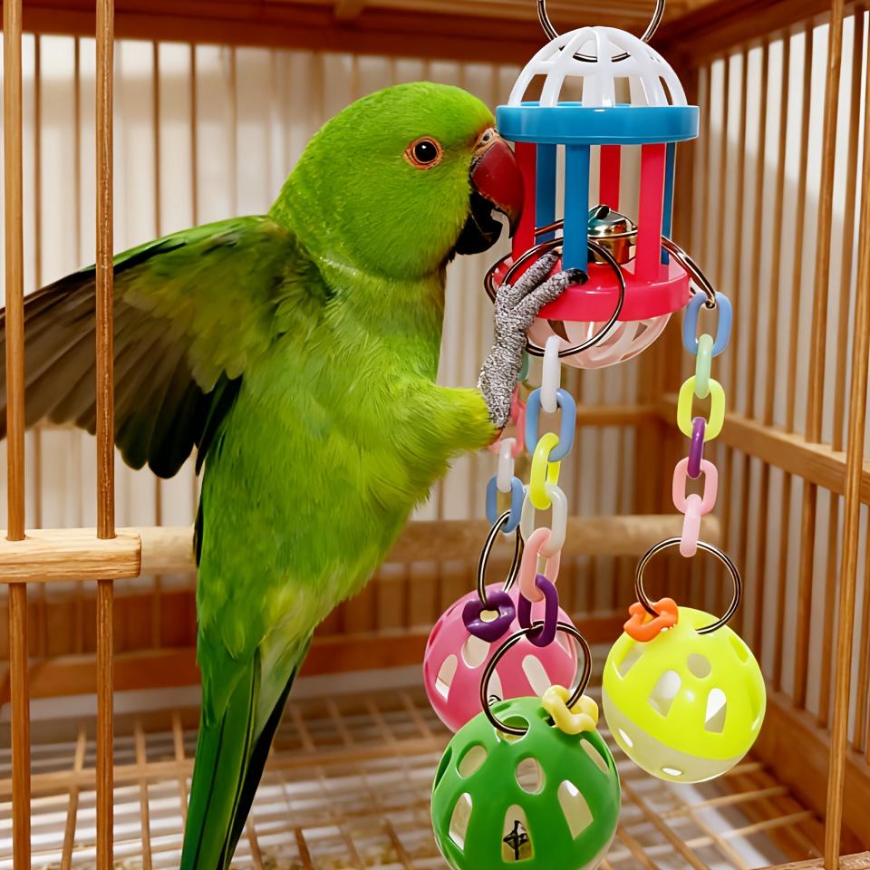 Parrot toy bird supplies: bell ball chain chewing toy, available in various colors, relieves boredom, combats depression, makes sounds, and serves as a chewing and beak-grinding toy