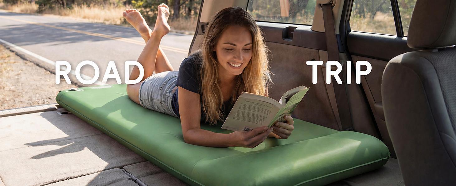 Memory Foam Camping Sleeping Pad with Pillow - 9.5 R-Value Insulated, Quiet, Foldable Portable Self-Inflating Mattress for Backpacking, Car Travel, R-Value 9.5