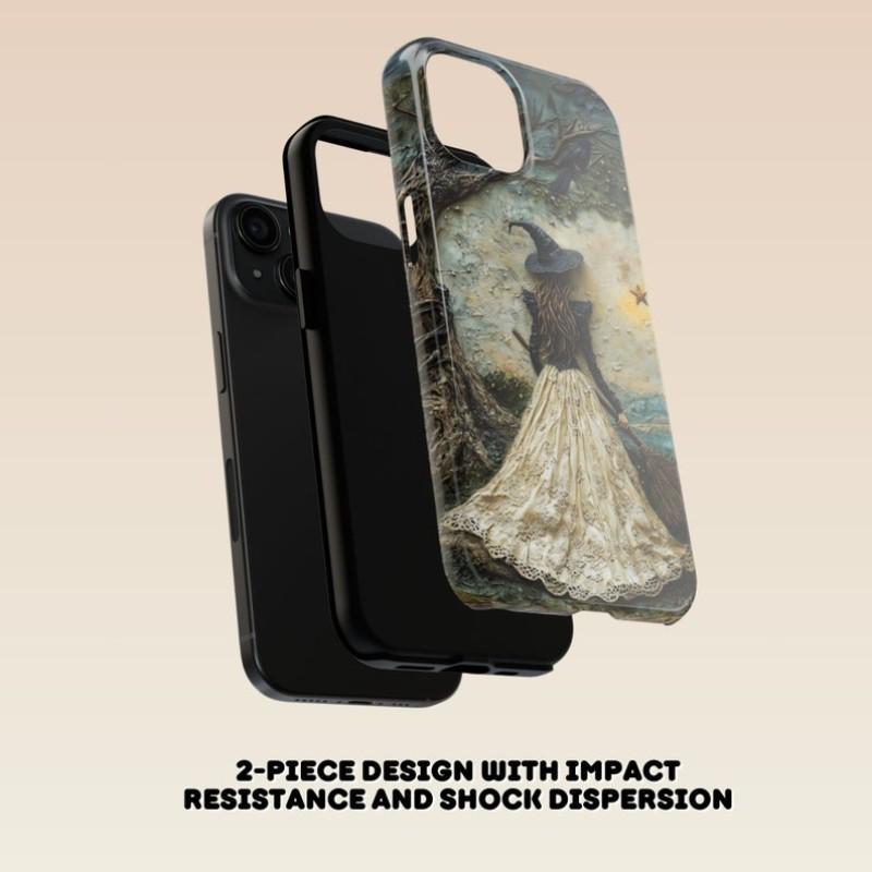 Vintage Witch Magsafe Phone Case, Gothic Halloween Design, Compatible with Apple iPhone 17 16 15 14 13 12 11 Pro Max, Striped Pattern