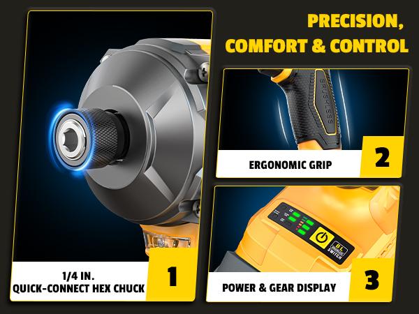 Cordless Impact Driver 1/4" Compatible with Dewalt 20V Battery(Bare Tool!!), 2800In-lbs Brushless Impact Drill, 4 Speed, 3900RPM Compact Driver Tool for Construction & Home