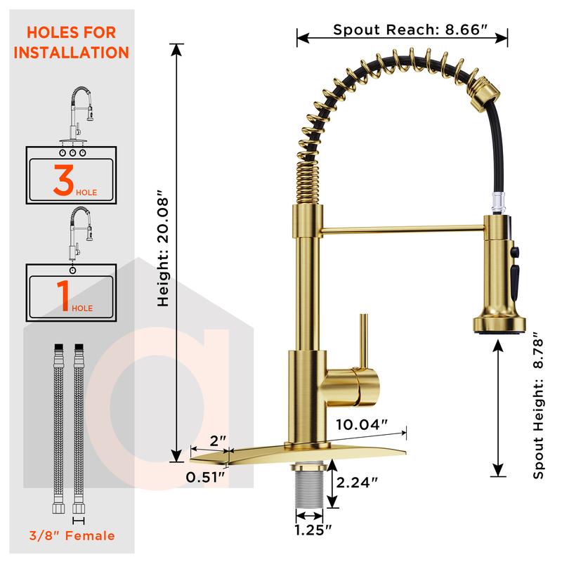 FORIOUS Gold Kitchen Faucet with Pull Down Sprayer，Single Handle Stainless Steel Kitchen Sink Faucet 360 Rotation Adjustable Sink Basin Faucet
